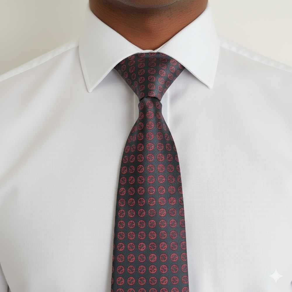 Hermes Black Tie with Red Circular Motif